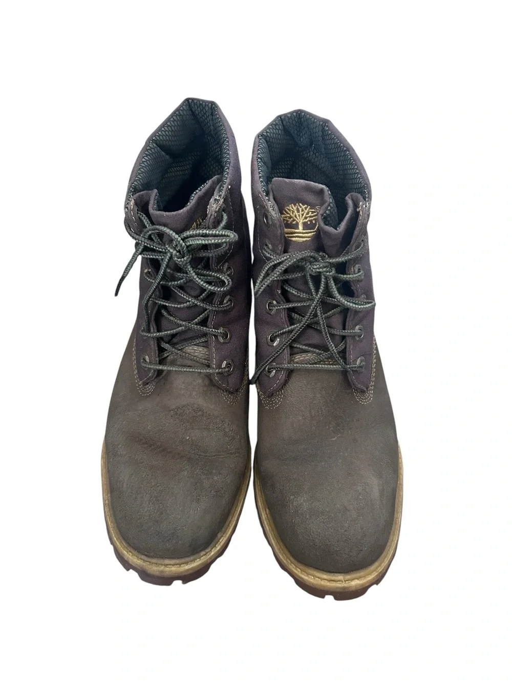 Timberland Men's Brown Suede and Dark Brown Canvas Lace-Up Boots Size 10